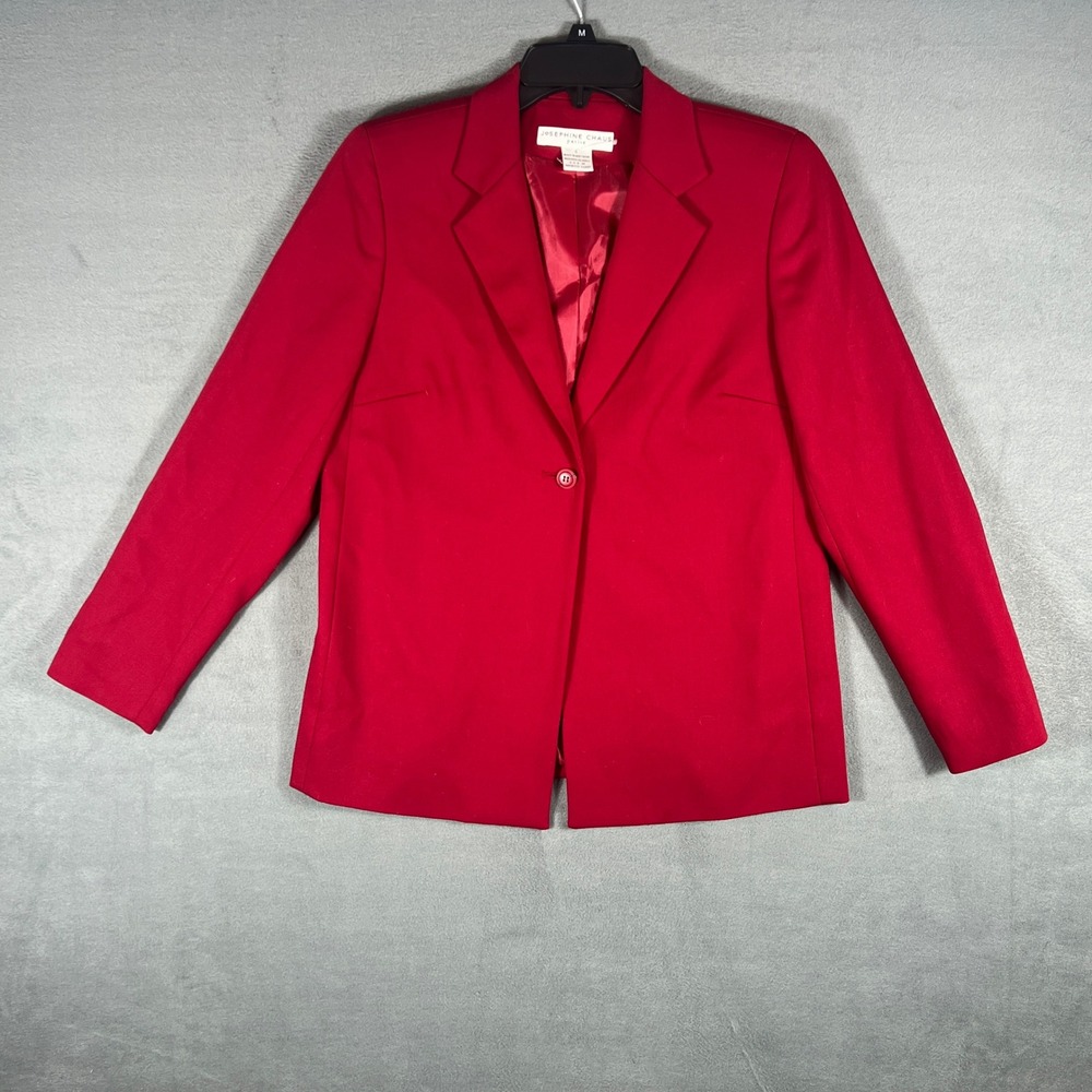 Josephine Chaus Womens Blazer Petite 8 Red Solid Single Button Vintage Y2K